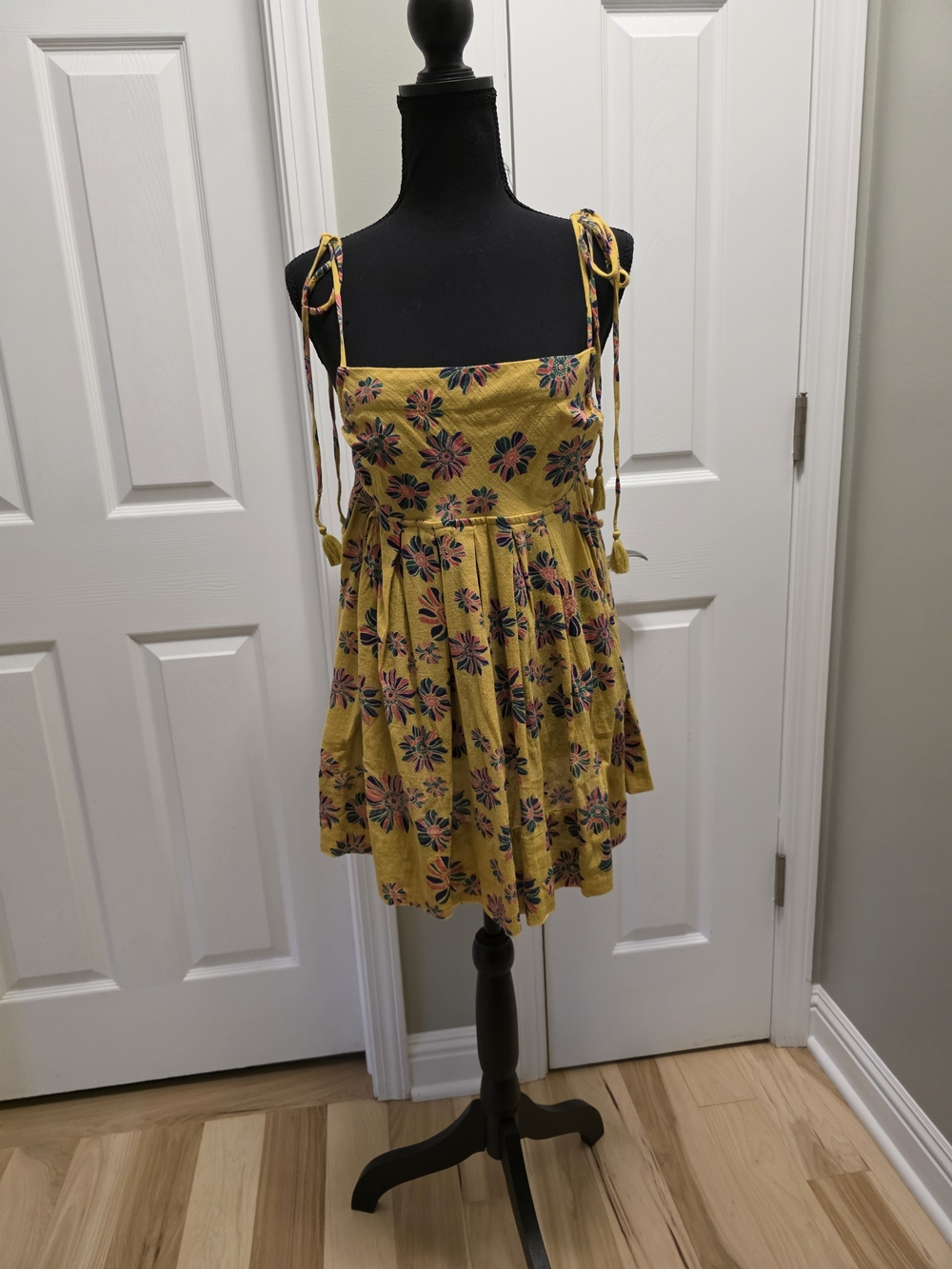 Free People Yellow Floral Tie-Shoulder Mini Dress